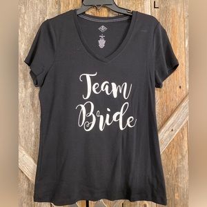 Black V neck Team Bride T shirt top
